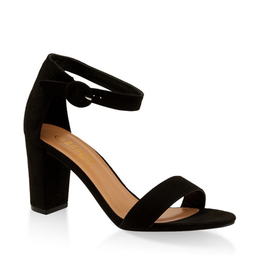 Black Suede Single Band Block Heel Sandals Size 12
